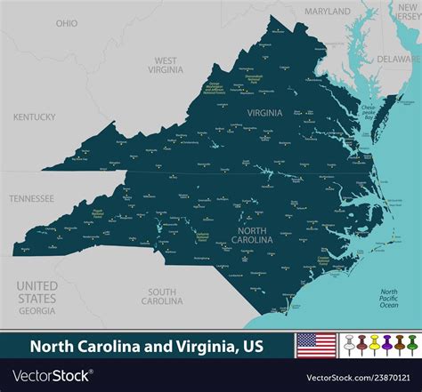 North Carolina And Virginia United States Vector Image Aff