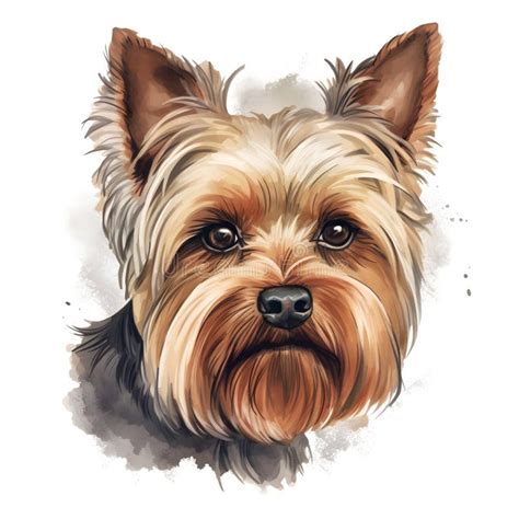 Detailed Cartoon Yorkie Dog In Watercolor Style Stock Illustration