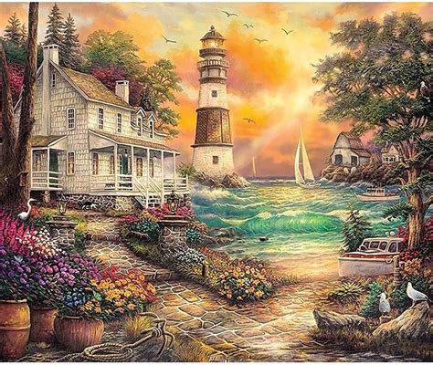 D Diamond Painting Kits For Adults Sunset Lighthouse By Number Kits Paint With Diamonds Arts