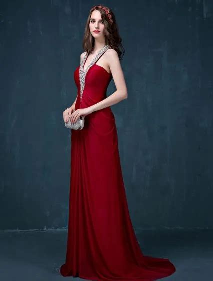 A Line Beading Sequins Halter V Neck Backless Ruffle Charmeuse Evening