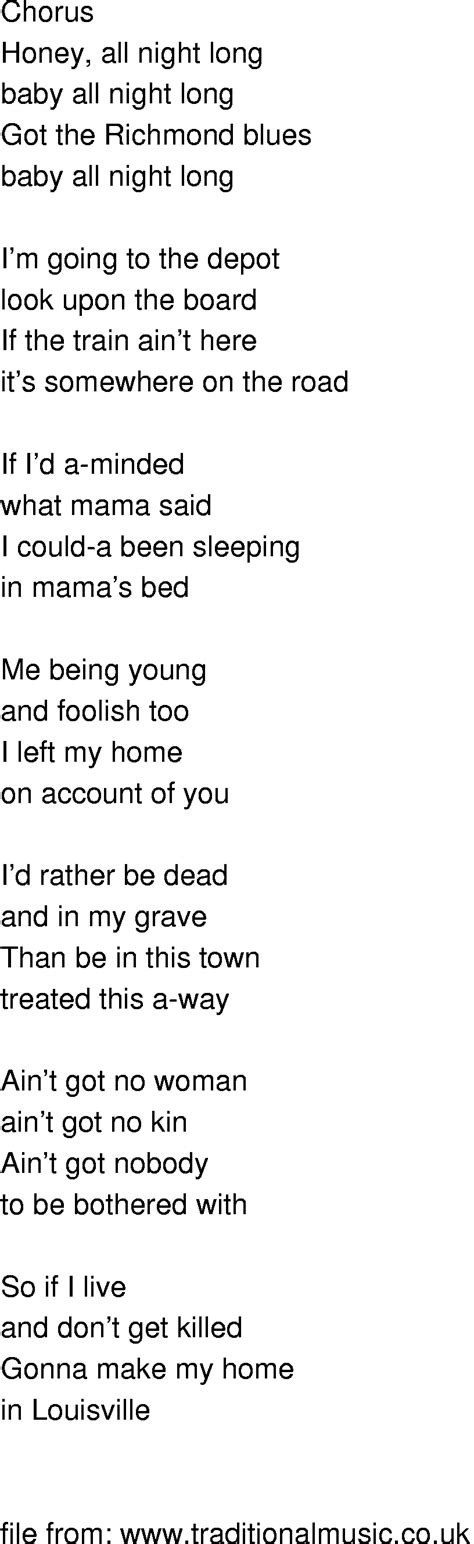 Old Time Song Lyrics Richmond Blues