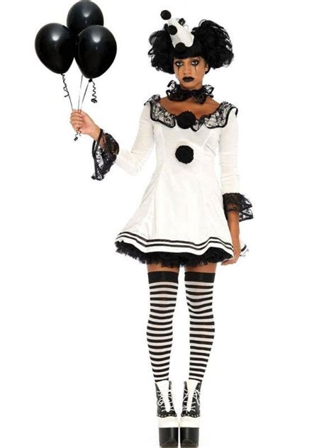 Black And White Pierrot Clown Halloween Costume Womens Clown Costume