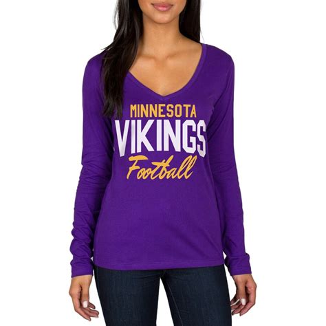 Minnesota Vikings Womens Purple Direct Snap V Neck Long Sleeve T Shirt