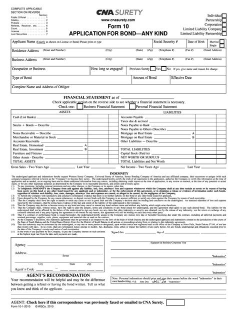 Cna Surety Form 10 2010 2021 Fill And Sign Printable Template Online
