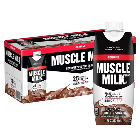 muscle milk genuine protein shake chocolate 25g protein 11 fl oz 12 count