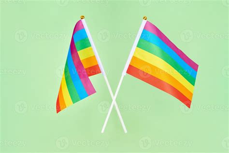 Rainbow Flags Of Lgbt Community Lesbian Gay Bisexual Transgender And Queer Pride On Green