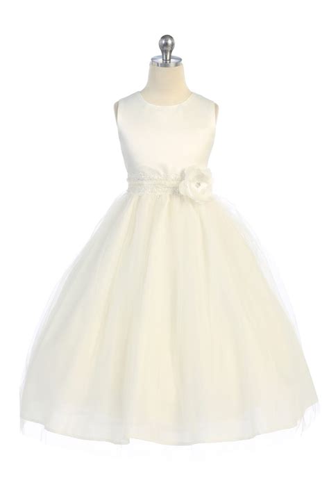 Ivory Satin Bodice Tulle Skirt Flower Girl Dress T5633 Iv 6495 On