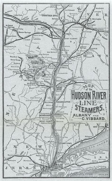 Map Of The Hudson River Line Steamers 1883 Cherry Valley Hudson River