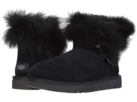 Ugg Classic Fluff Pin Mini Black Womens Cold Weather Boots Uggs