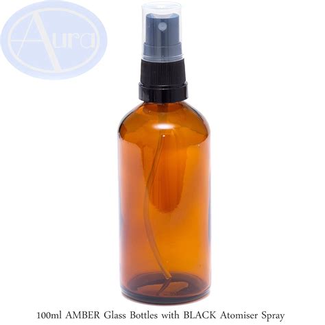 Aura 100ml Amber Glass Bottle With Black Atomiser Spray Uk Beauty