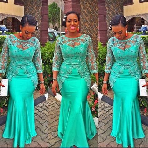 Turquoise African Mermaid Evening Dress 2017 Vintage Lace Nigeria Long