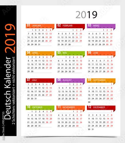 Deutsch Kalender 2019 German Calendar 2019 Stockfotos Und