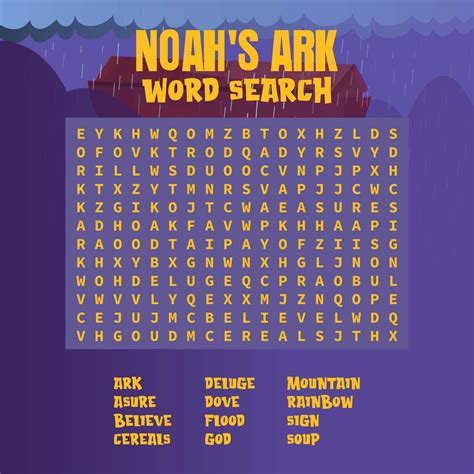 Noah And The Ark Word Search Printable Bible Word Searches From