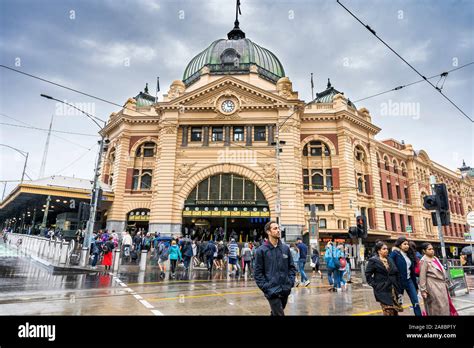 Flinders Street Station In Melbourne On A Wet And Rainy Day Stock Photo