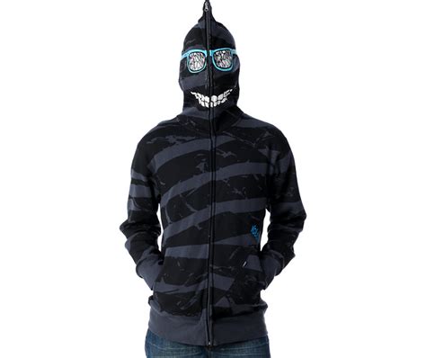 Volcom Peepers Charcoal And Black Full Zip Face Mask Hoodie