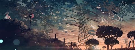 Anime Scenic Girl Sitting On A Hill Facebook Cover Photo