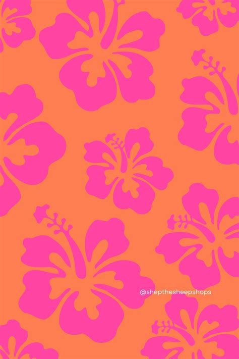 Summery Orange And Pink Trendy Coconut Girl Aesthetic Tropical Hibiscus