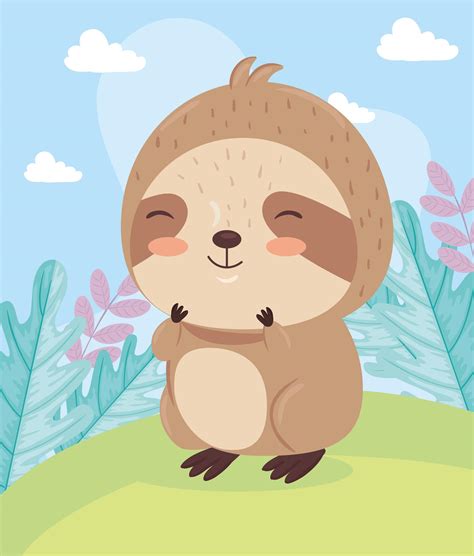 Kawaii Sloth Bear Animal Cartoon On Landscape Vector Design 2698206
