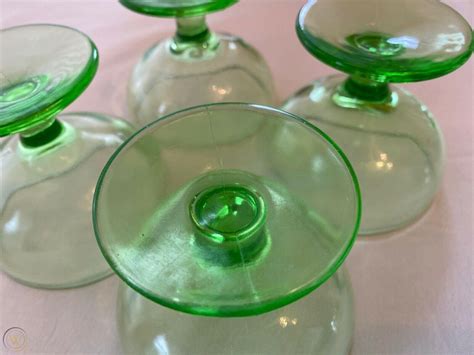 Hazel Atlas Green Depression Glass Sherbert Dish Uranium Set Of