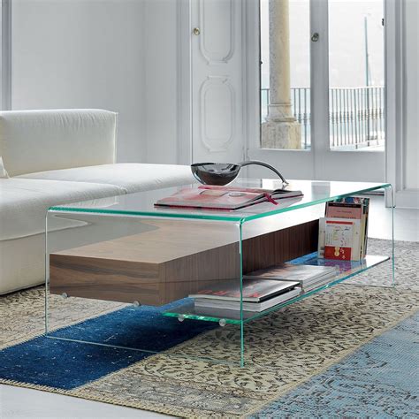 Bridge Glass Coffee Table With Shelf And Drawer Klarity Glass Furniture Coffee Table With