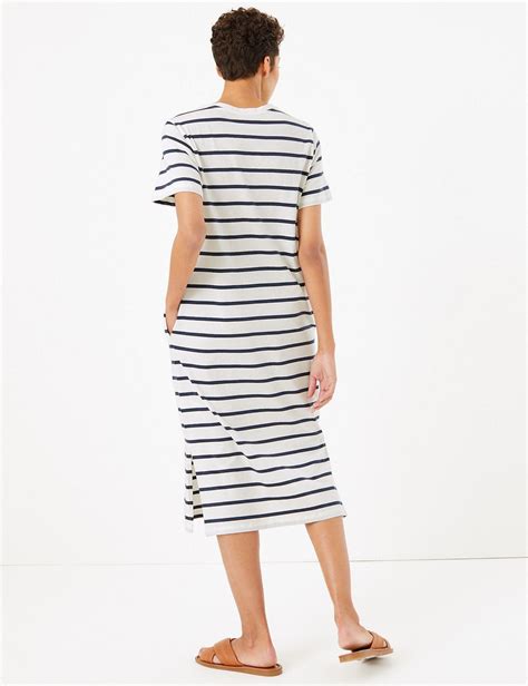 Pure Cotton Striped Midi T Shirt Dress In 2021 Striped Tee Shirt Dress Shirt Dress T Shirt Dress