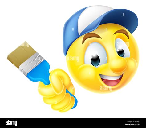 Cartoon Emoji Emoticon Smiley Face Painter Character Holding A