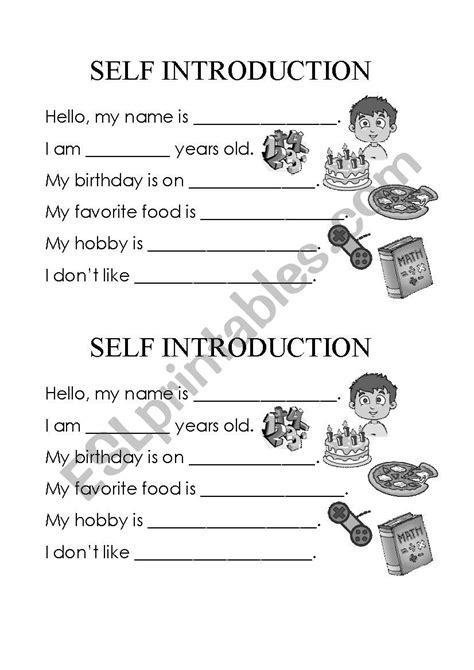 Self Introduction Esl Worksheet By Johanash