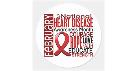 Heart Disease Awareness Month Ribbon I23 Classic Round Sticker Zazzle