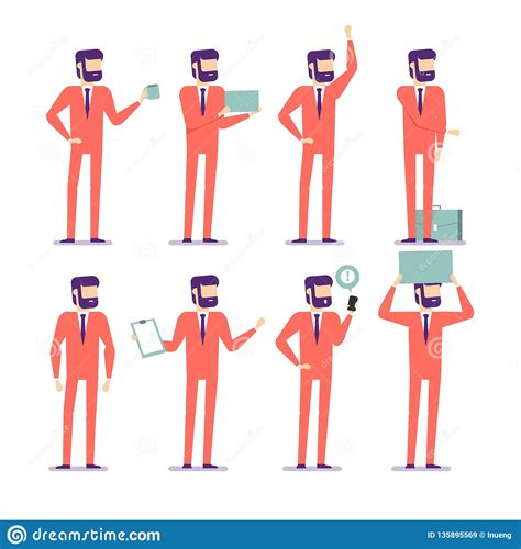 Businessman Characters Poses And Actions Set Stock Vector
