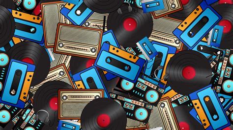 seamless pattern of retro old hipster music audio cassette players and tape recorders vinyl