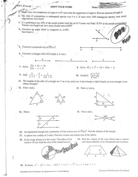 Saxon Advanced Mathematics Test Form 1b Eece 2750 Studocu