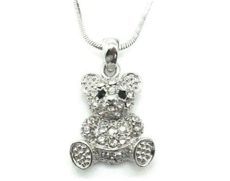 Teddy Bear Pendant Necklace Womens Silver Chain Austrian Crystal New