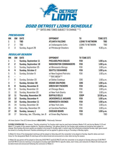 Detroit Lions 2022 Schedule Announced