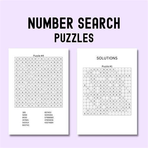 Number Search Puzzles Printable Instant Download 10 Puzzles Activity