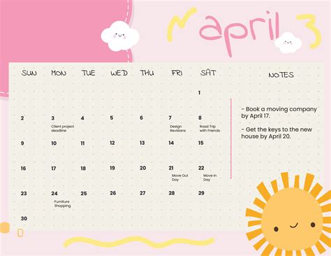 April 2023 Calendar Template Printable Word Searches