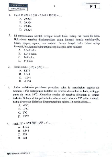 Latihan Soal Ujian Sekolah Sd Mi Tahun 2021 2022 Dan Pembahasan