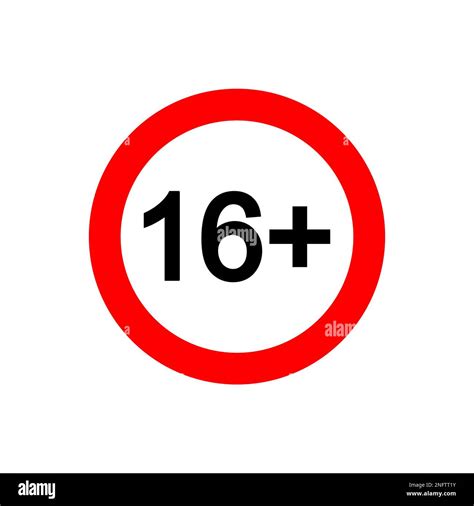 Sixteen Plus Icon Number 16 In Red Circle Isolated On White Background