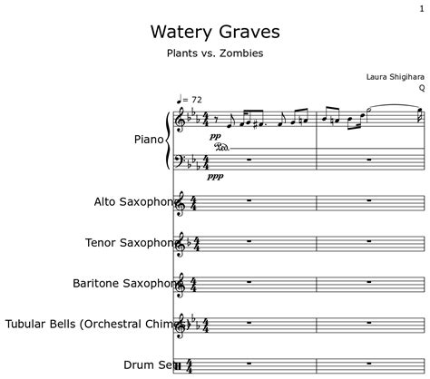 Watery Graves Sheet Music For Piano Alto Saxophone Tenor Saxophone Baritone Saxophone