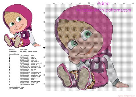 Browse by theme and level to find the design of your dreams! Masha sitting from cartoons Masha and the Bear free cross ...