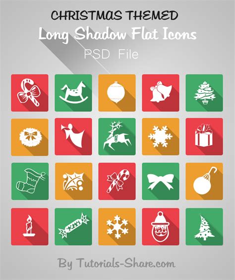 Flat Long Shadow Free Christmas Icon Set Psd Designbump