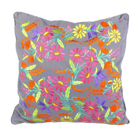 Charcoal Floral Embroidered Cushion By Lulu And Nat