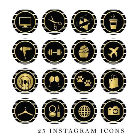 Free gold black icons in various ui design styles for web, mobile, and graphic design projects. 25 Instagram Story Highlights Icons Black & Gold White ...