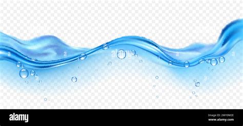 Realistic Blue Water Wave With Bubbles On Transparent Background Vector