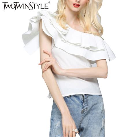 twotwinstyle 2017 a white women s blouses shirts female summer sexy off shoulder sleeveless tops