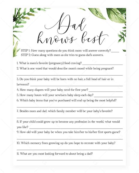 Botanical Baby Shower Game Dad Knows Best Printable Baby Shower