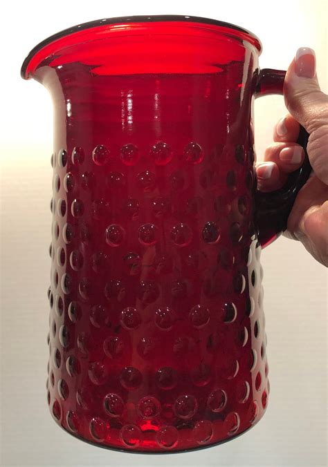 Vintage Ruby Red Bubble Glass Pitcher Anchor Hocking Ruby Red Etsy