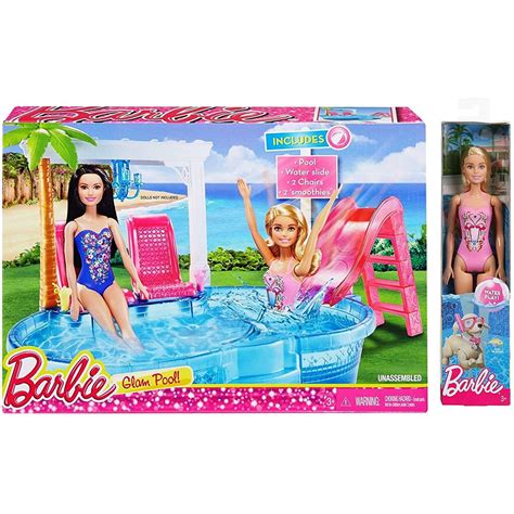 Barbie Glam Pool Playset With Bonus Beach Doll