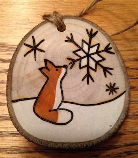 Rustic Wood Burned Hand Painted Christmas Ornament Natural Wood