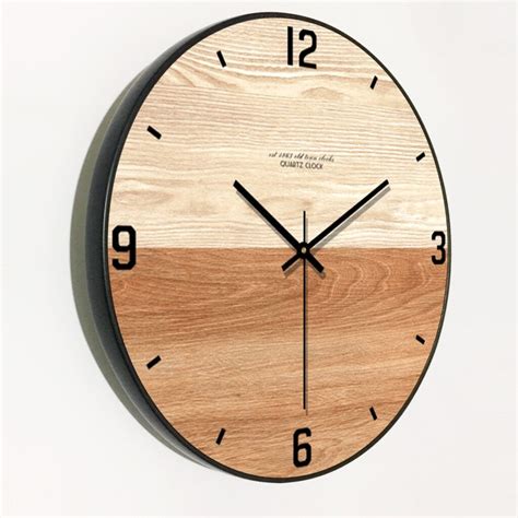 Modern European Style Creative Wood Grain Mute Wall Clock Stylish Living Room Bedroom