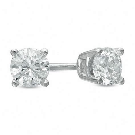 1 2 CT T W Diamond Solitaire Stud Earrings In 14K White Gold View